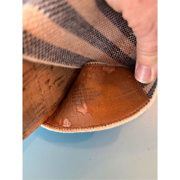 Lucky Brand cork wedge blue/white canvas boho Sz 7.5/8 shoe heel - Picture 7 of 7